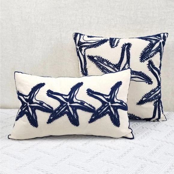 2pc Embroidered Starfish Cushion Covers (Case Only) - Picture 1 of 8
